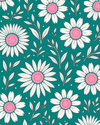 Retro White Daisy Teal Background Rug