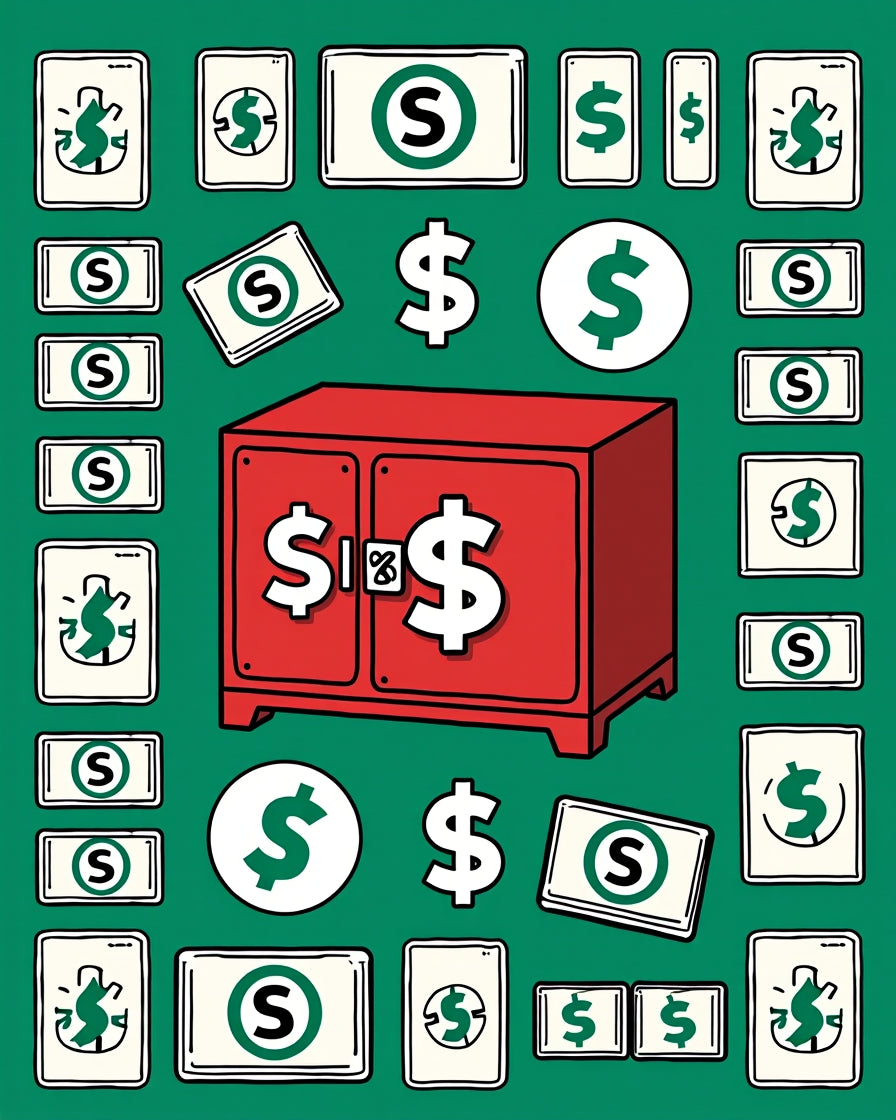Red Safe Dollar Icons Green Background Rug