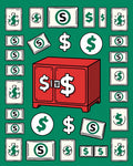 Red Safe Dollar Icons Green Background Rug