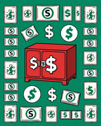 Red Safe Dollar Icons Green Background Rug