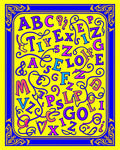 Alphabet Swirls Vibrant Yellow Border Rug