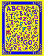 Alphabet Swirls Vibrant Yellow Border Rug