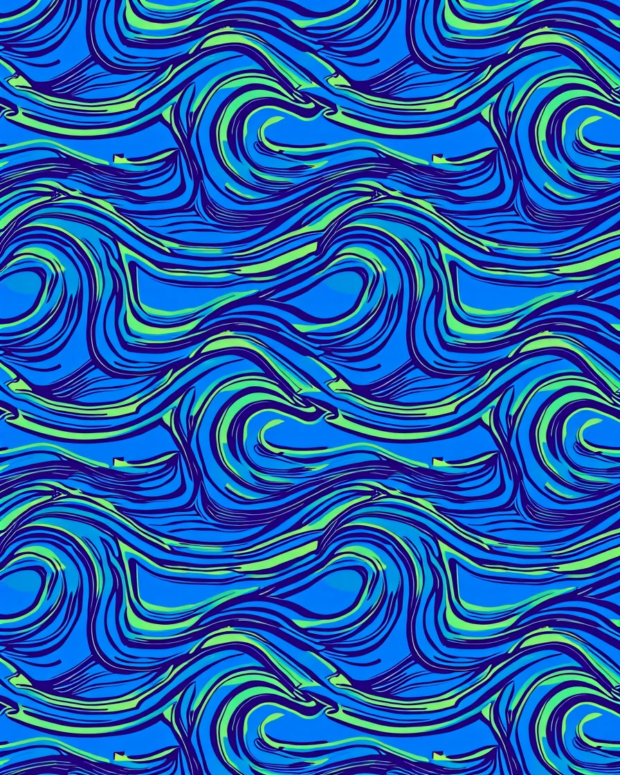 Vibrant Blue Green Swirling Waves Rug