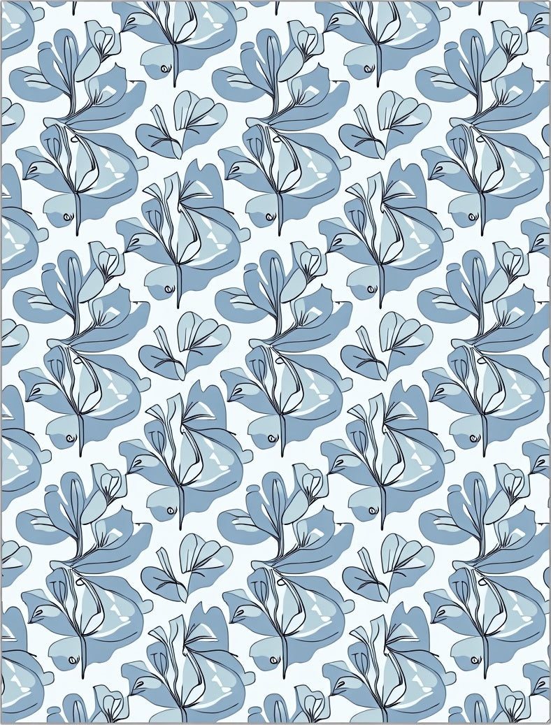 Soft Blue Botanical Outline Cluster Rug