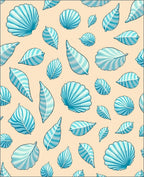 Aqua Seashell and Leaf Scatter Rug