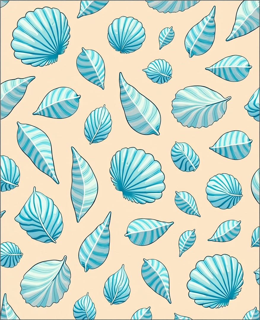 Aqua Seashell and Leaf Scatter Rug