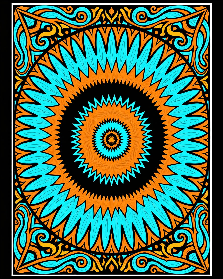 Vibrant Orange Teal Mandala Sunburst Rug