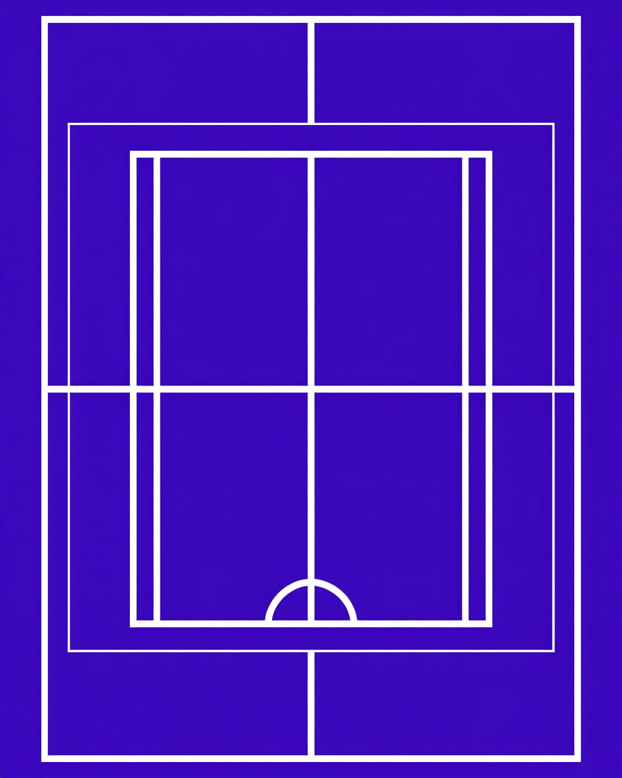 Deep Blue Line Art Court Rug