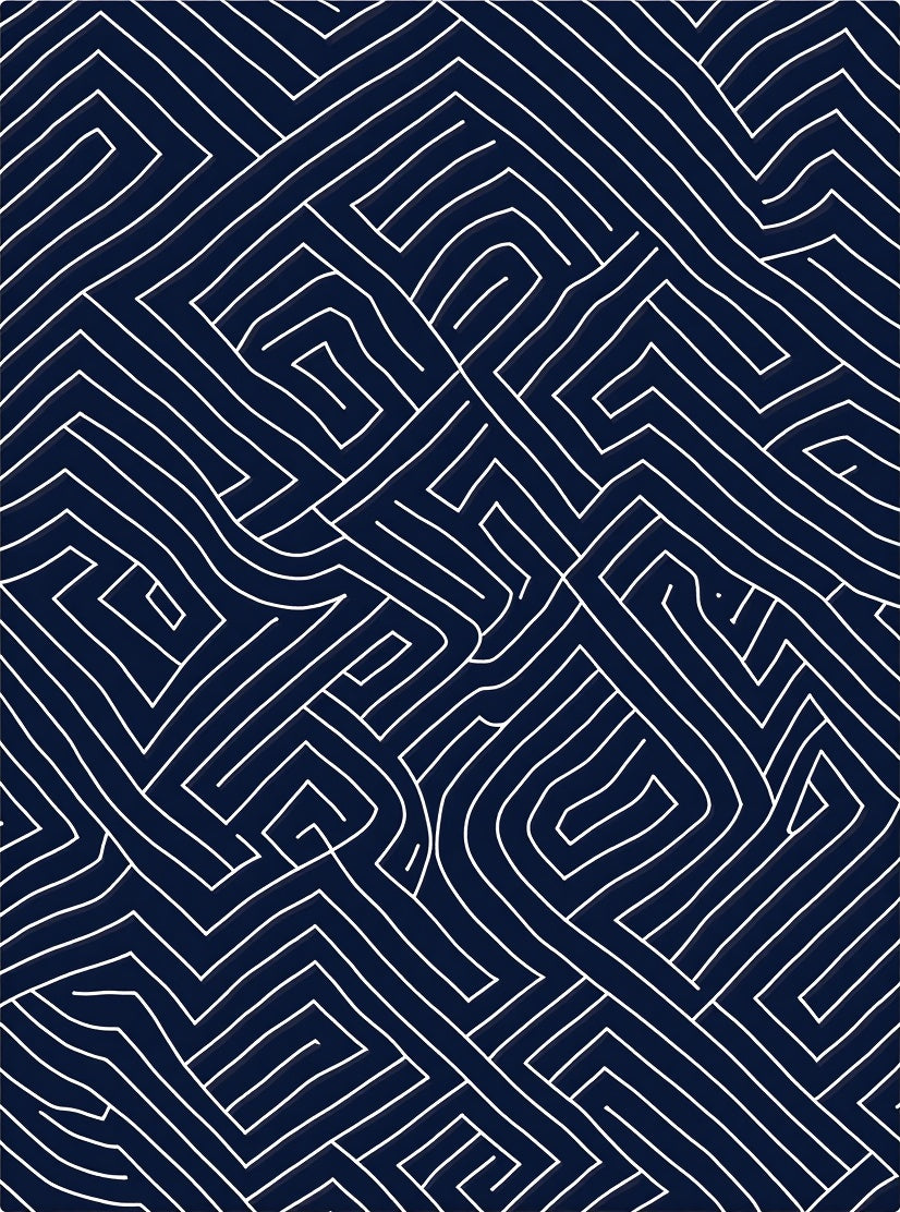 Dark Blue White Linear Topography Rug