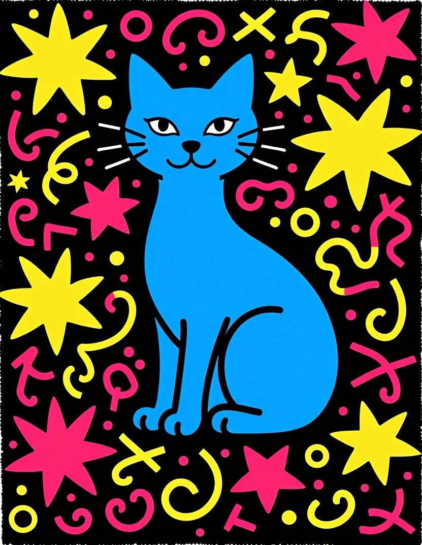 Jazzy Blue Cat Sparkle Stars Rug