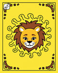 Golden Lion Face Swirls Border Rug