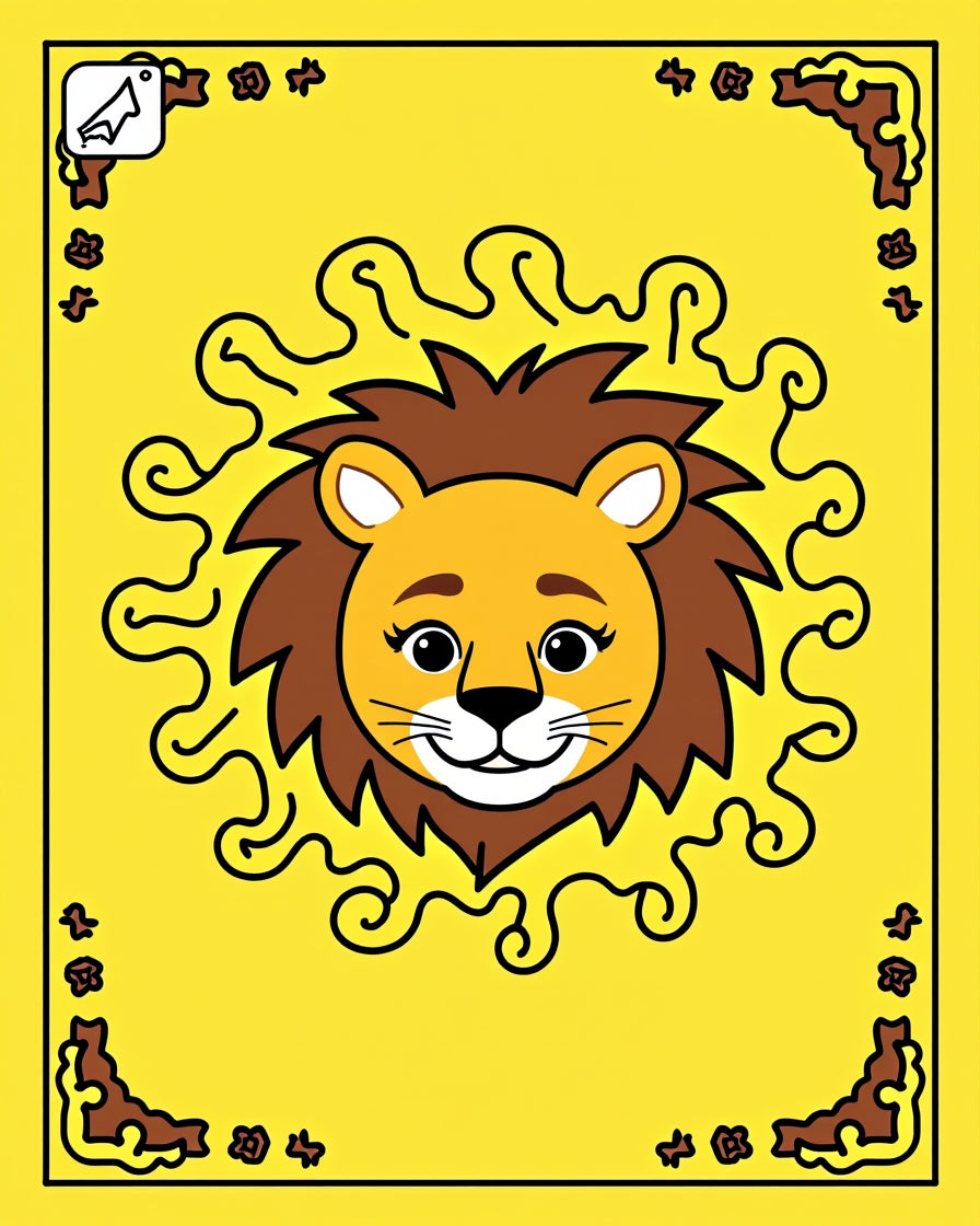 Golden Lion Face Swirls Border Rug