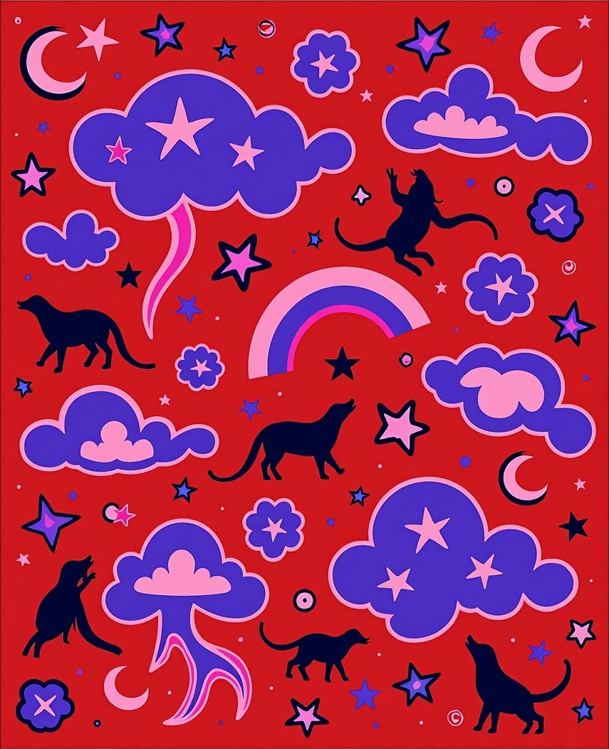 Celestial Night Sky Doggos Rainbow Rug