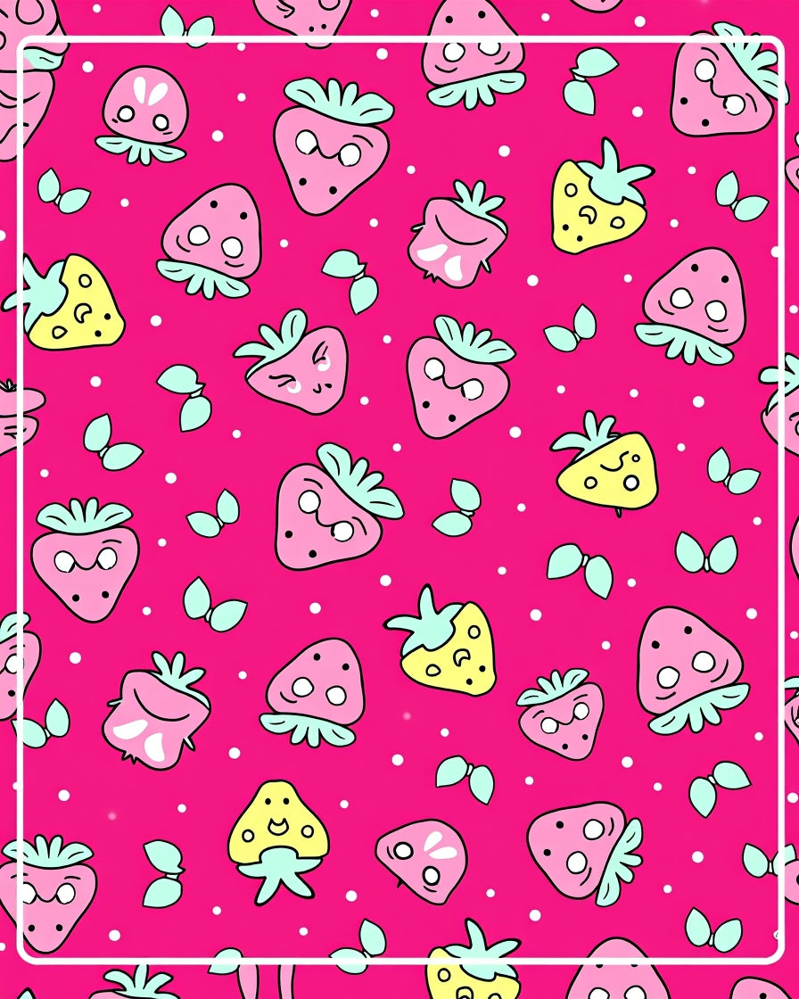 Cute Pink Strawberry Polka Dot Rug