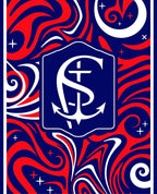 Deep Blue Red Swirl Anchor Emblem Rug