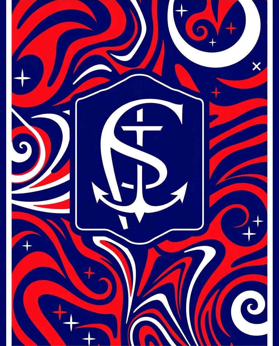 Deep Blue Red Swirl Anchor Emblem Rug
