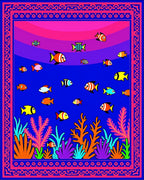 Vibrant Fish Coral Reef Border Rug