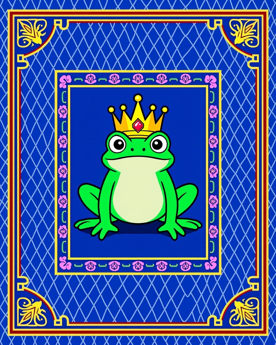 Royal Green Frog Crown Blue Geometric Rug
