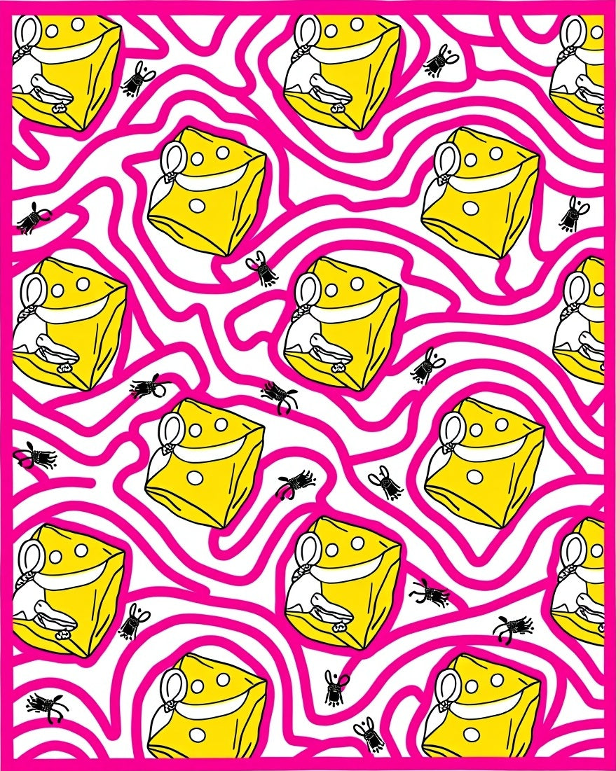 Yellow Cheese Maze Pink Swirl Rug