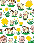 Cute Farm Animals Yellow Flowers Sun Rug