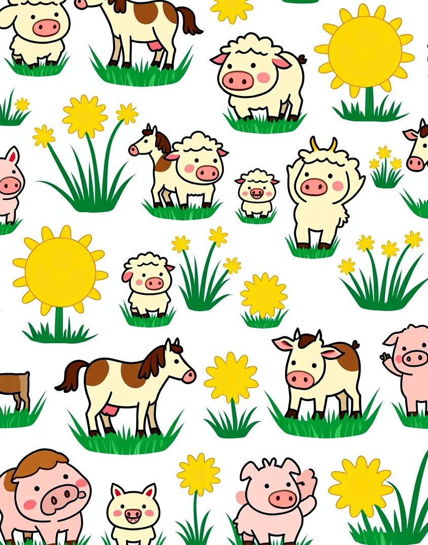 Cute Farm Animals Yellow Flowers Sun Rug