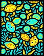 Whimsical Blue Yellow Fish Garden Rug