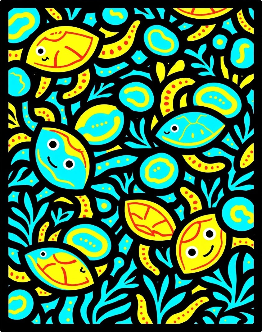 Whimsical Blue Yellow Fish Garden Rug