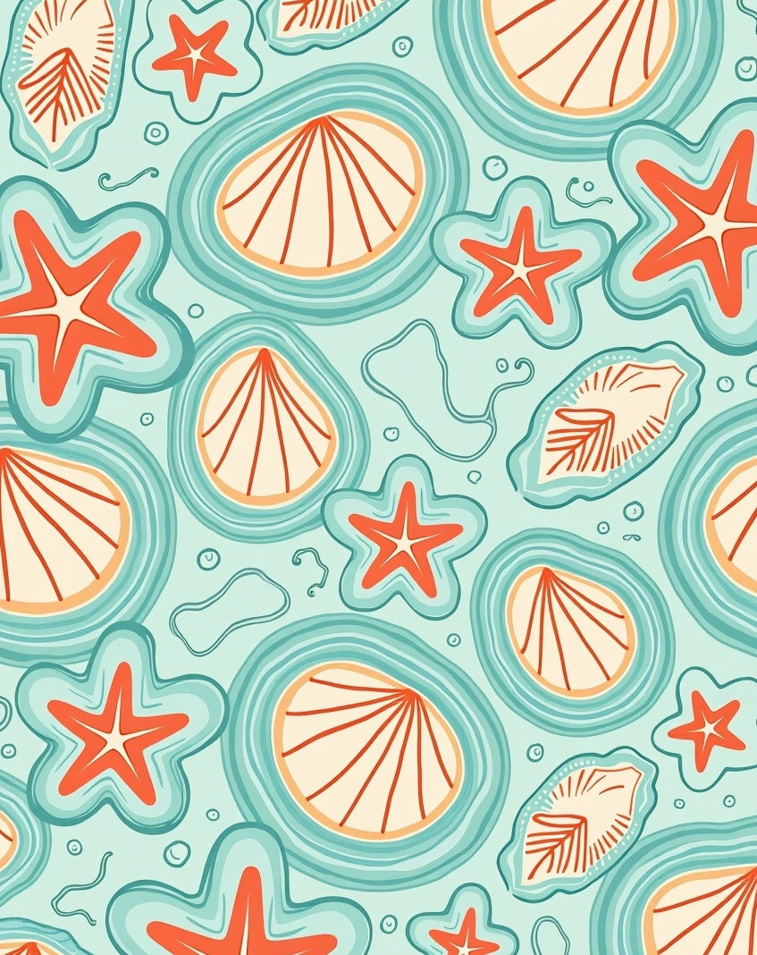 Oceanic Starfish Shells Aqua Coral Rug