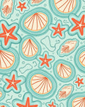 Oceanic Starfish Shells Aqua Coral Rug