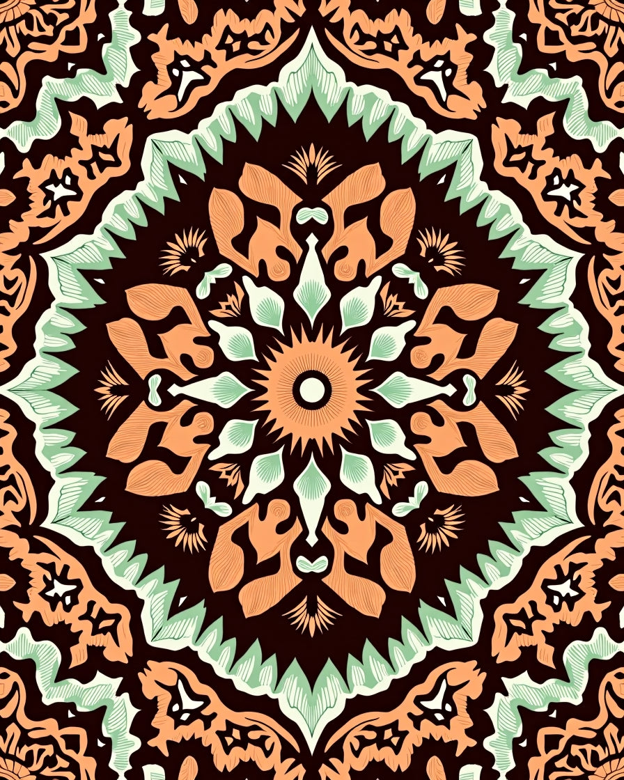 Orange Mint Symmetry Radial Medallion Rug