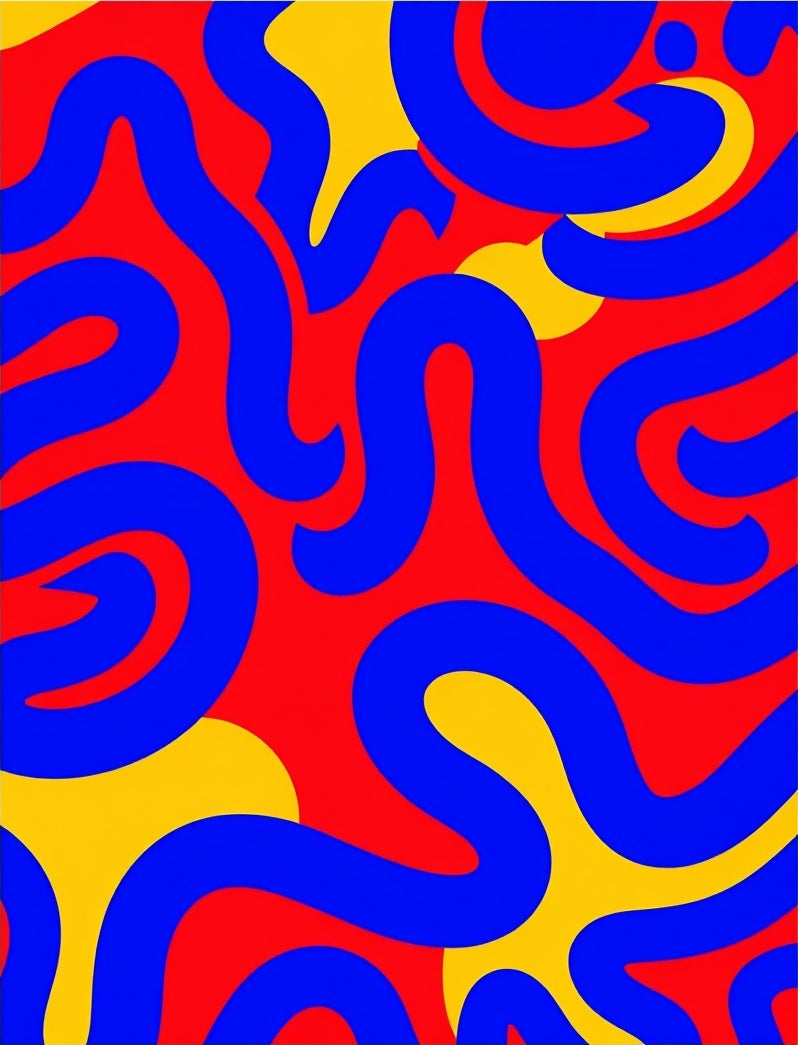 Retro Red Blue Yellow Swirl Rug