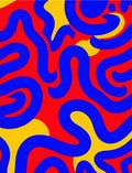 Retro Red Blue Yellow Swirl Rug
