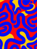 Retro Red Blue Yellow Swirl Rug
