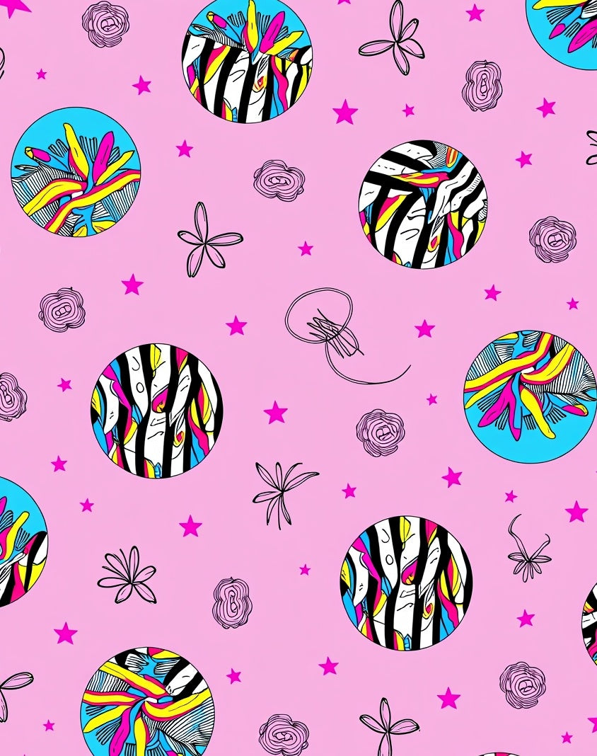 Vibrant Pink Abstract Circles Starbursts Rug