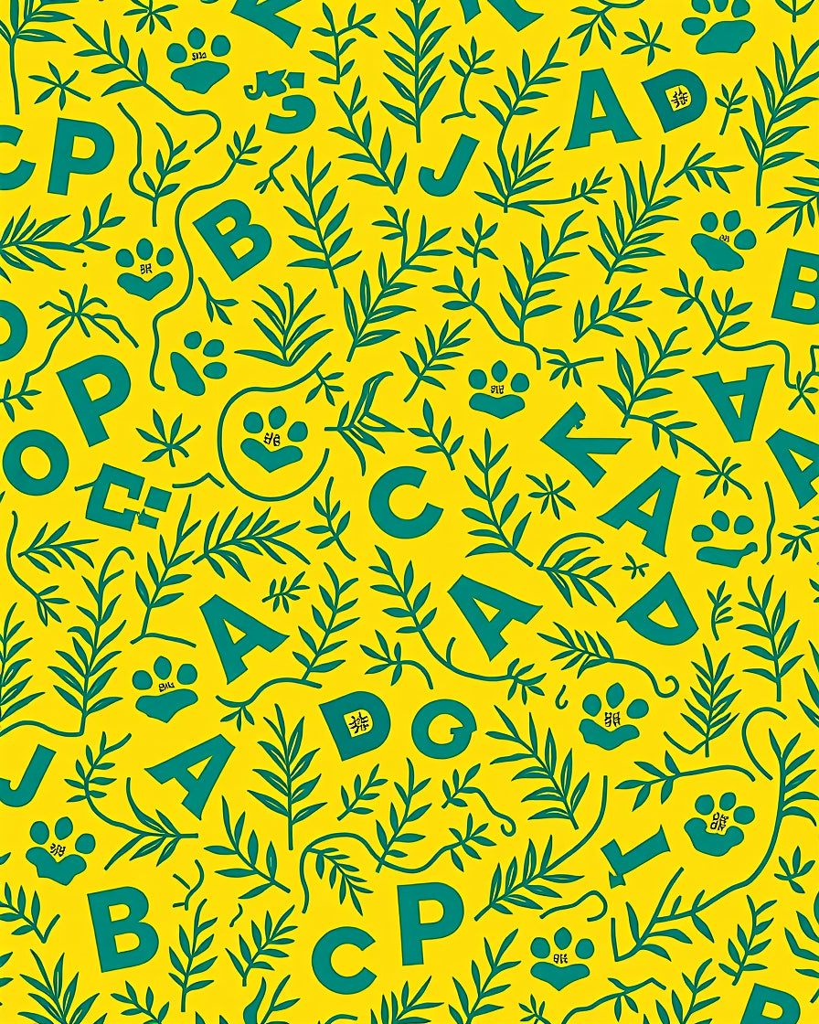 Yellow Teal Alphabet Forest Scene Rug