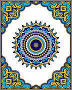 Vibrant Blue Yellow Mandala Framing Rug