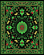 Vibrant Red Green Floral Medallion Rug