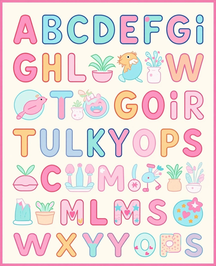 Pastel Alphabet Creatures Garden Rug