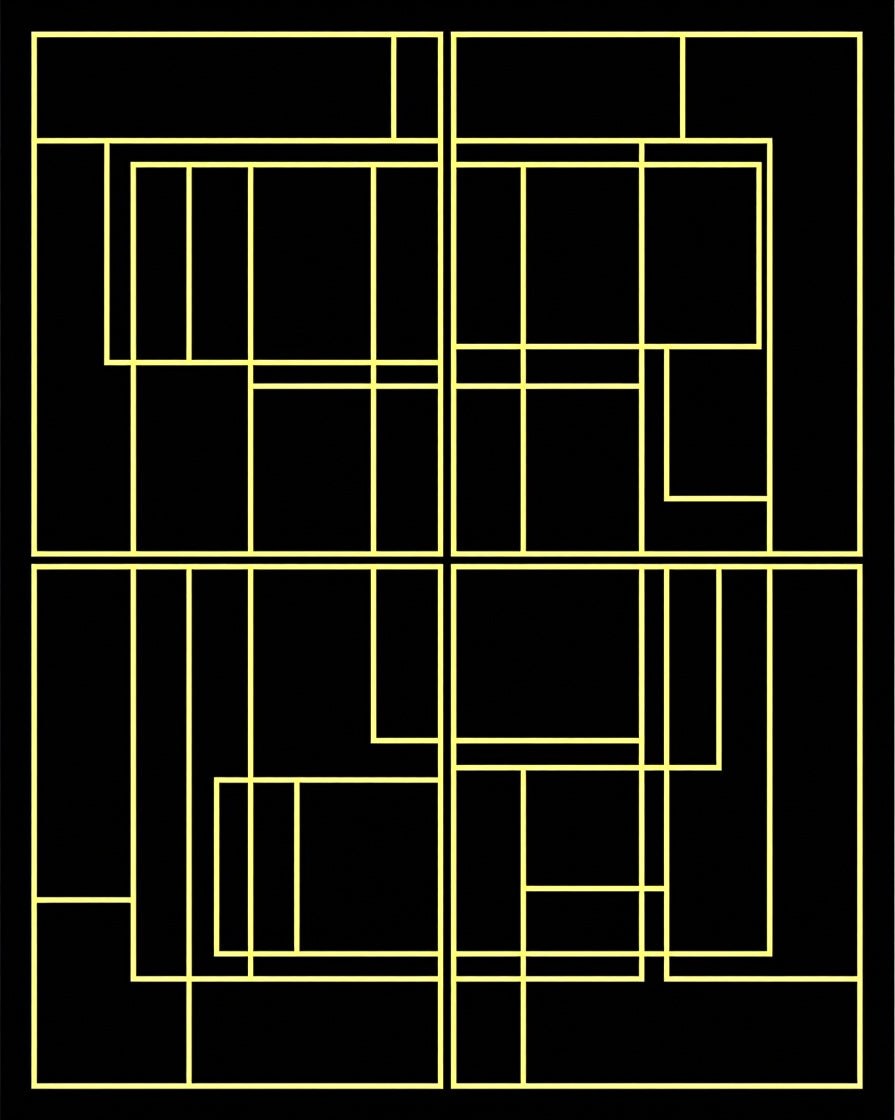 Black Yellow Geometric Deconstructed Grid Rug