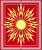 Radiant Sunburst Red Gold Art Rug
