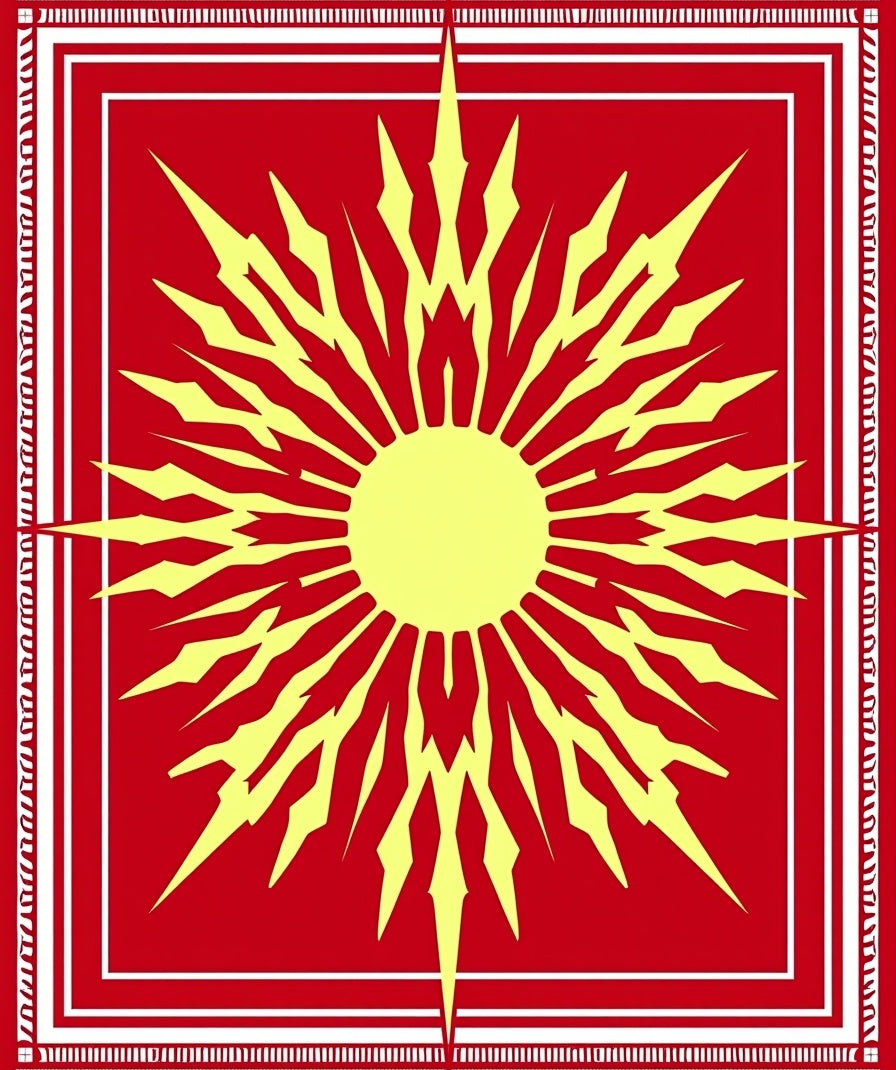 Radiant Sunburst Red Gold Art Rug