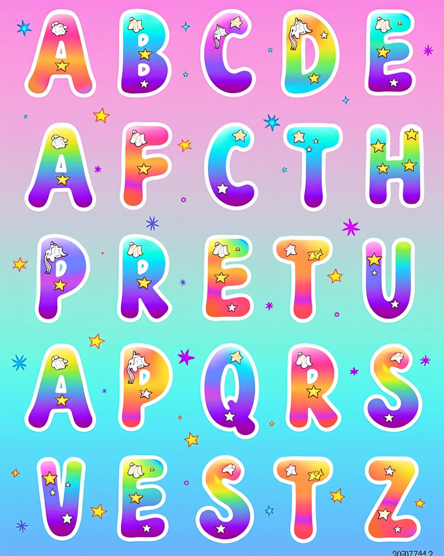 Whimsical Rainbow Unicorn Alphabet Stars Rug