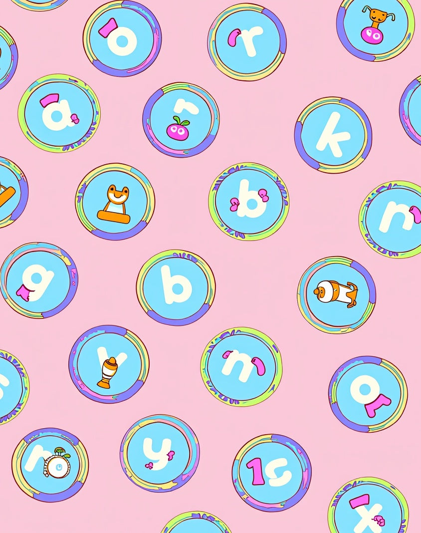 Pastel Circles Alphabet Collage Rug