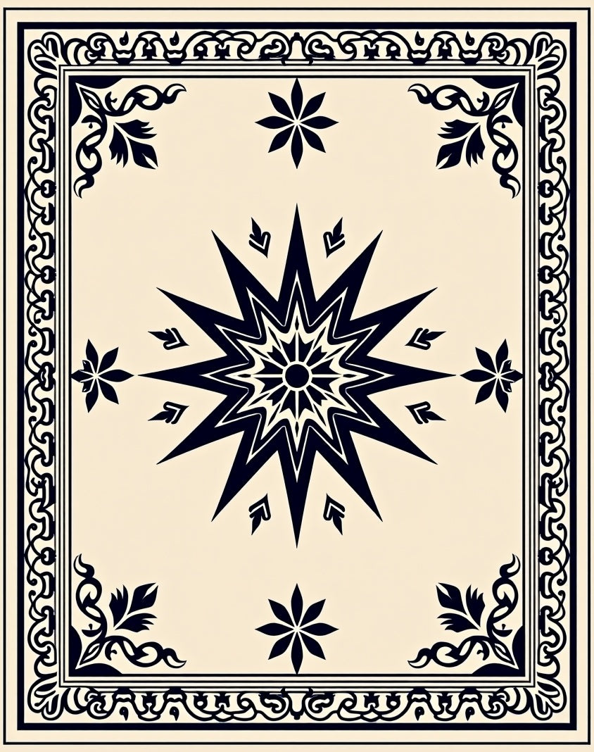 Cream Sunburst Decorative Border Rug