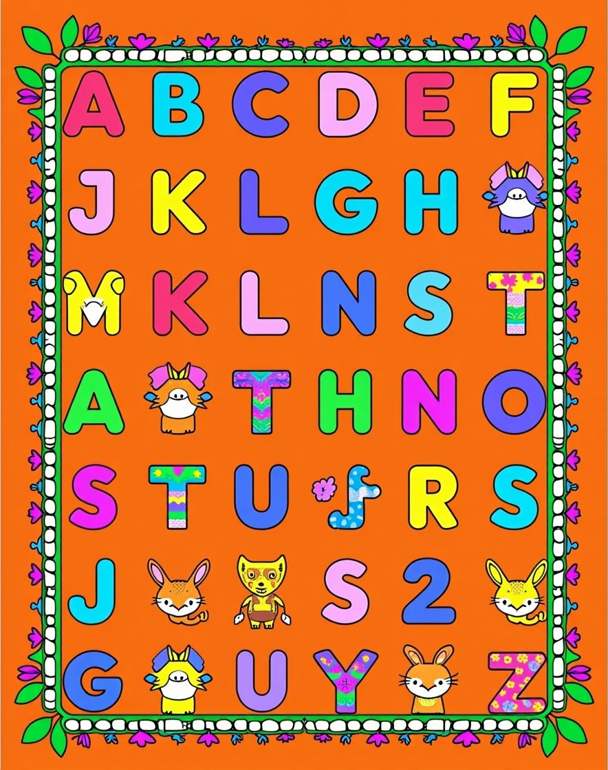 Vibrant Alphabet Border with Animals Rug