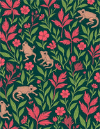 Coral Frogs Greenery Floral Garden Rug