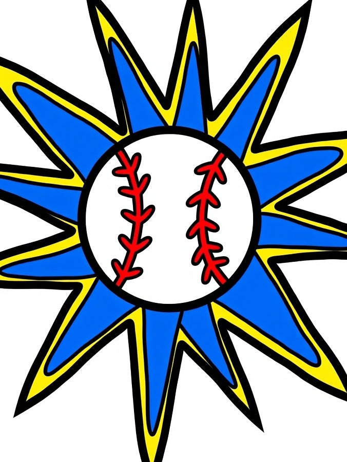 Blue Yellow Starburst Baseball Rug