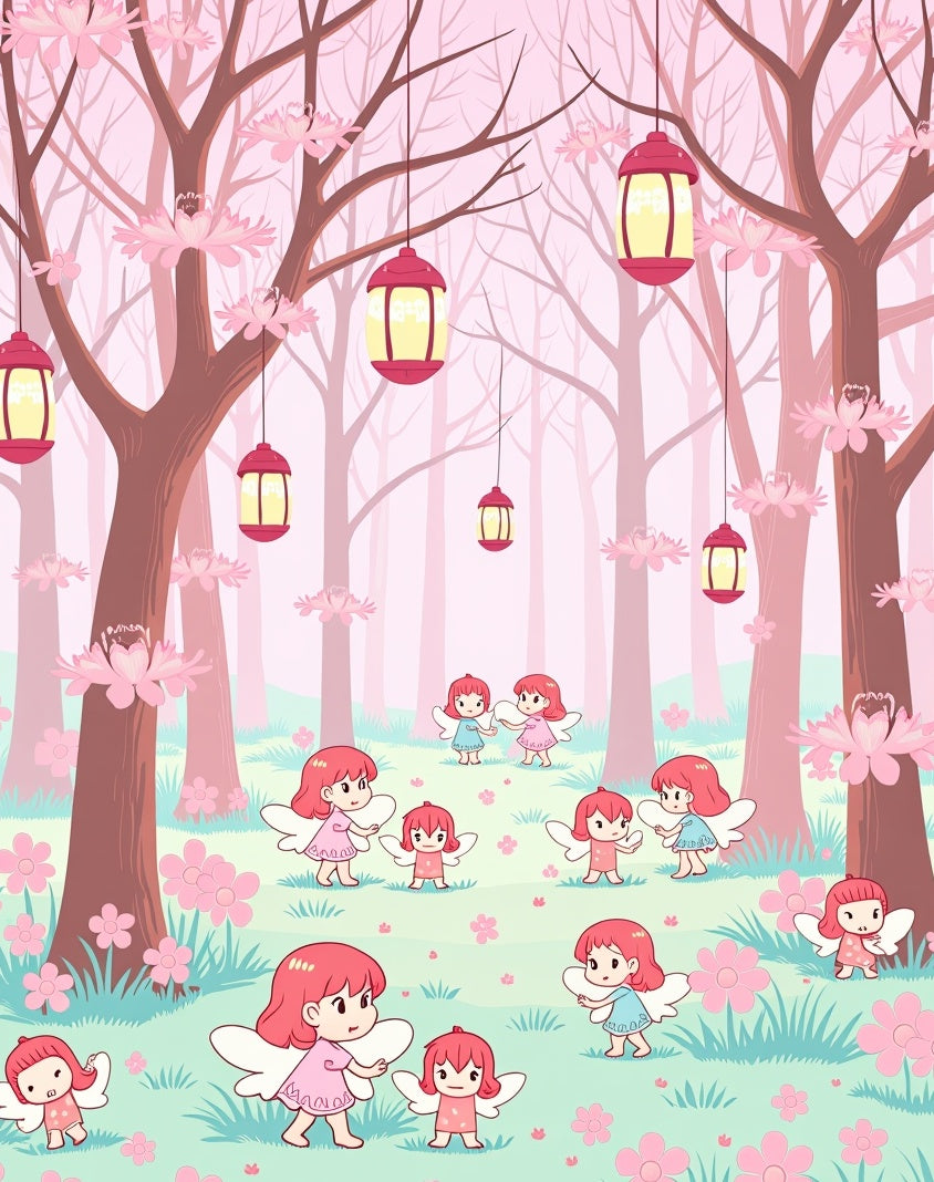 Whimsical Pink Fairy Forest Lanterns Rug