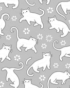 Playful White Cats Gray Floral Background Rug