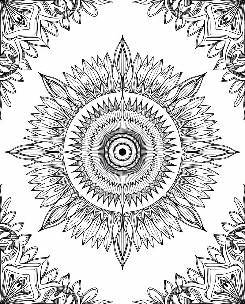 Intricate Black Sunflower Mandala Rug